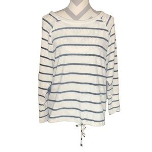 Chaser black & white striped tie front waffle knit sweater